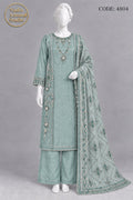 S BLUE SILK SHIRT PLAZO SUIT -M front view - S BLUE Silk Shirt Plazo Suit by Nadia Adnan Studio