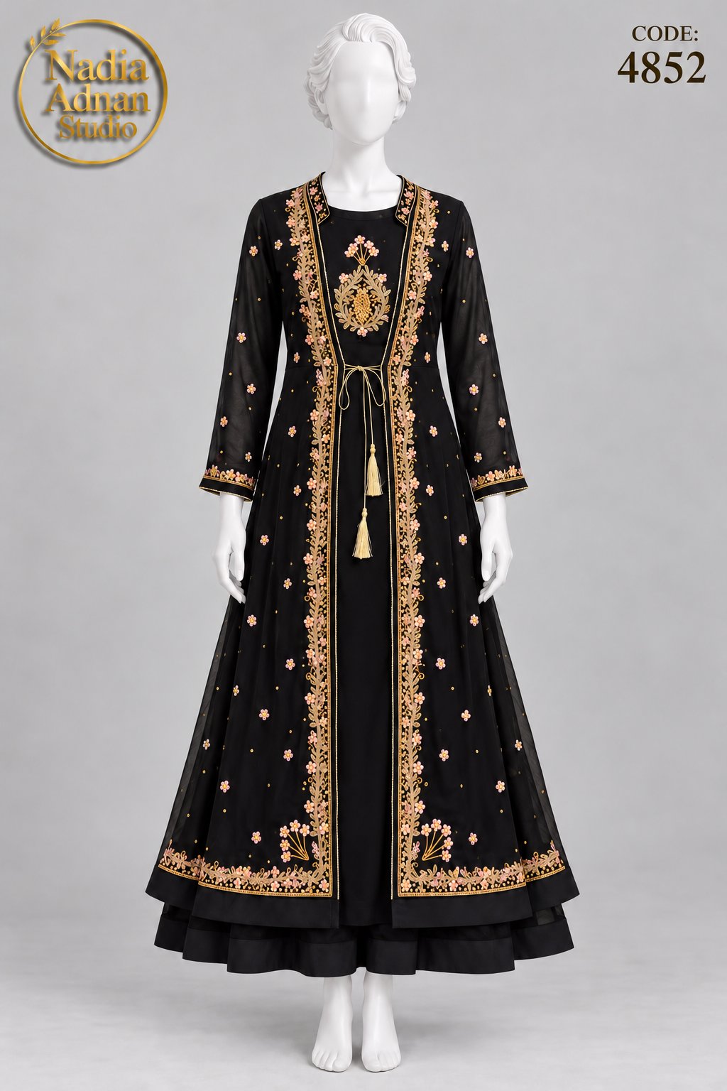 BLACK CHIFFON GOWN -M/L - pose 1 - Nadia Adnan Studio