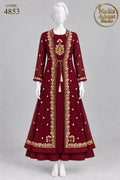 MAROON CHIFFON GOWN -M/L - pose 1 - Nadia Adnan Studio