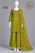 BOTTLE GREEN KATAN SHIRT PLAZO -M/L - pose 1 - Nadia Adnan Studio