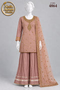 TEA PINK KATAN SHIRT PLAZO -L - pose 1 - Nadia Adnan Studio