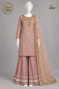 TEA PINK KATAN SHIRT PLAZO -L - pose 1 - Nadia Adnan Studio