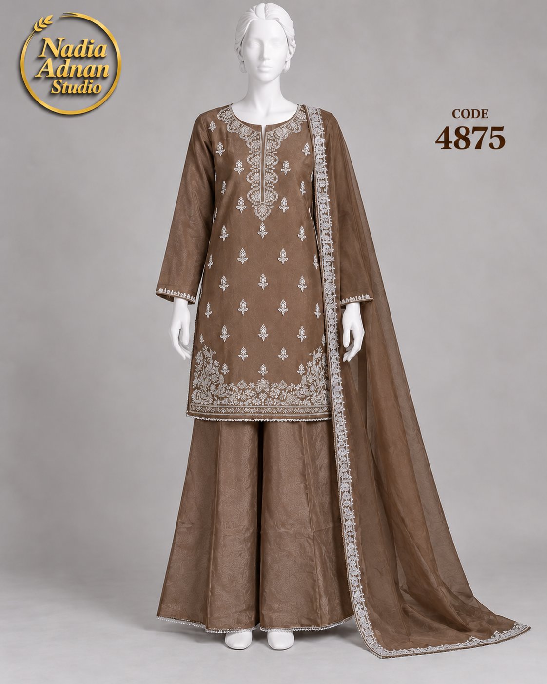 BROWN MISORI SHIRT PLAZO -L - pose 1 - Nadia Adnan Studio