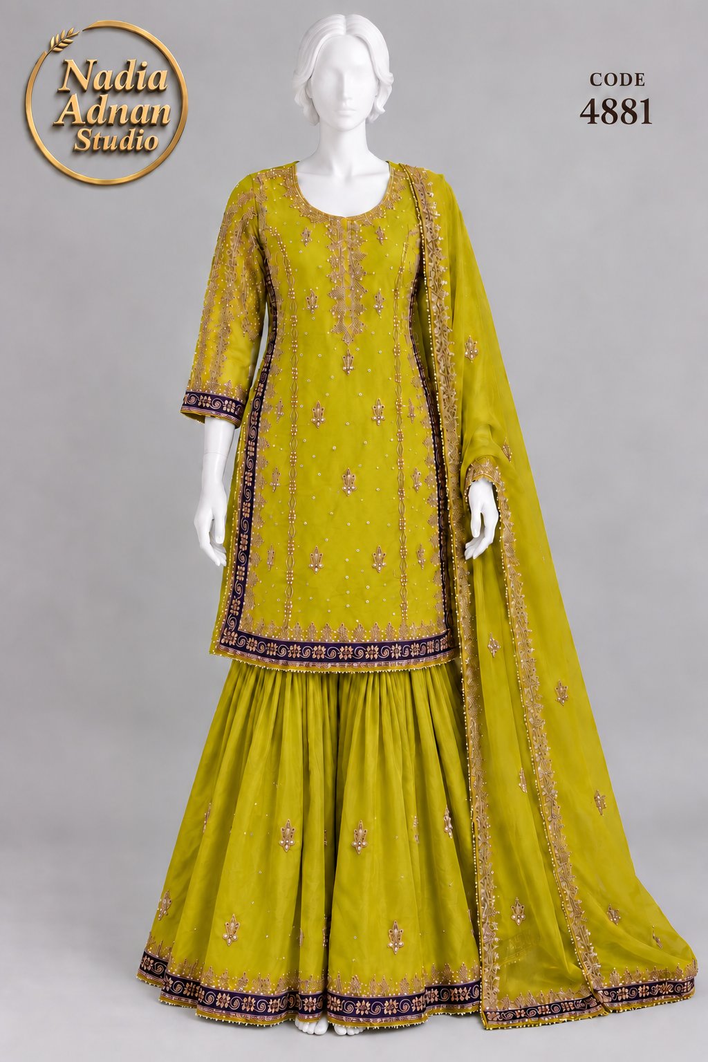DHANI ORGANZA SHIRT GHARARA -M/L - pose 1 - Nadia Adnan Studio