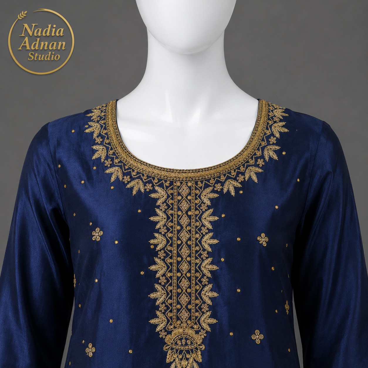 Nadia Adnan Studio Navy Blue Silk Shirt Gharara