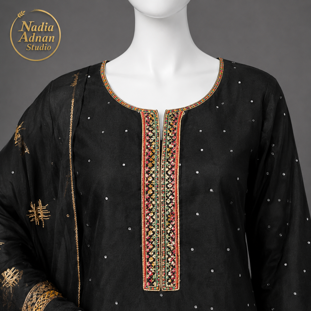 Nadia Adnan Studio Black Organza Shirt Gharara