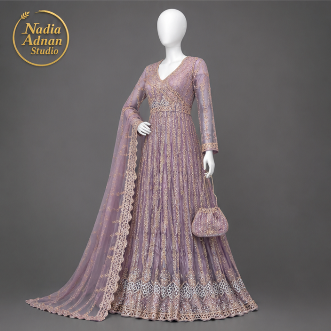 Nadia Adnan Studio Lilac Net Maxi