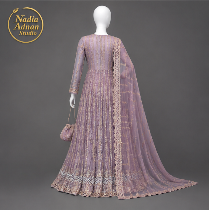 Nadia Adnan Studio Lilac Net Maxi